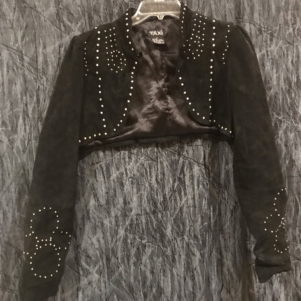 Black studded leather crop jacket